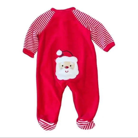 Little Me My First Christmas Size 3M Appliqué Santa Velour One Piece Footie - Picture 3 of 5